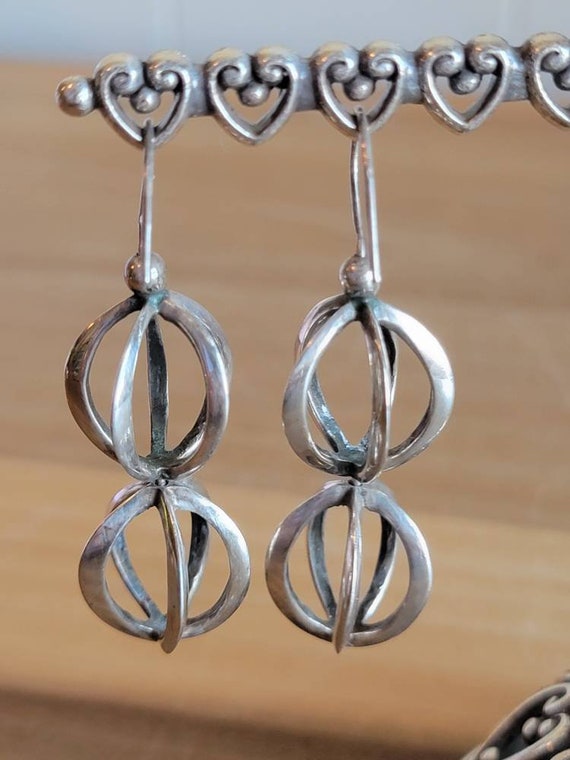 Vintage Sterling Silver Drop Double Earrings Pier… - image 1