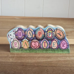 Vintage Wood Notes Maxwell Kory & Co Happy Easter Bunny Rabbit 1986 Home Decor As Is Wishing You an Egg-Ceptional Easter