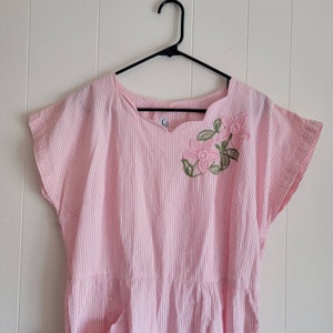 Vintage Swirl Dress Pink and White Seersucker Floral Appliques
