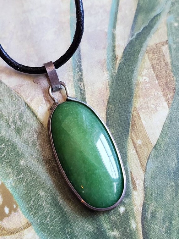 Vintage Hand Carved Oval Agate Turquoise Pendant … - image 3