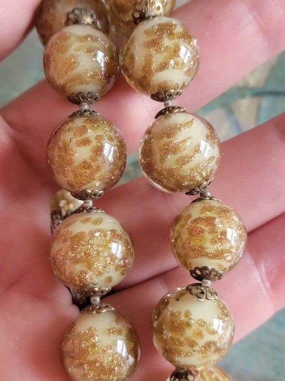 Vintage Glass Beads with Gold Flecks and Gold Ton… - image 10