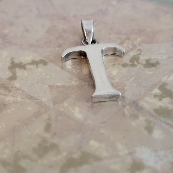 Vintage Sterling Silver Initial Capital T Pendant… - image 9