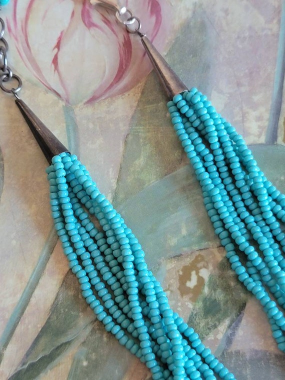 Vintage Sterling Silver and Turquoise Seed Bead N… - image 3