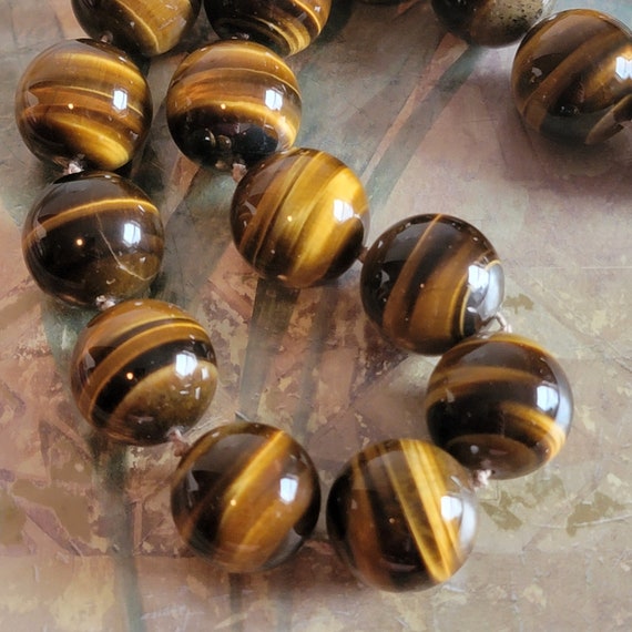 Vintage Tiger Eye Large Bead Beaded Chunky Neckla… - image 2