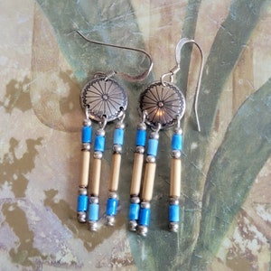 Vintage Sterling Silver and Bead Southwestern Earrings 1990s French Hooks