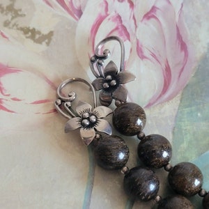 Vintage Silpada Ornate Floral Sterling Silver Toggle Clasp Chunky Beaded Bronzite Bracelet Beads