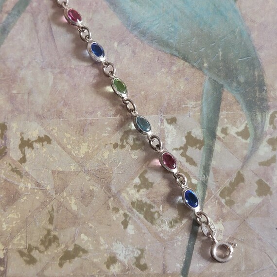 Vintage Sterling Silver and Multicolor Faceted Gl… - image 3
