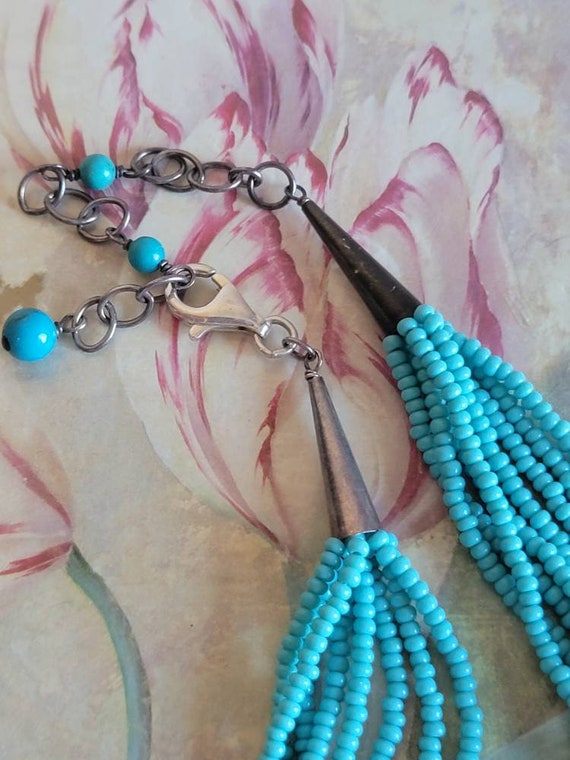 Vintage Sterling Silver and Turquoise Seed Bead N… - image 6