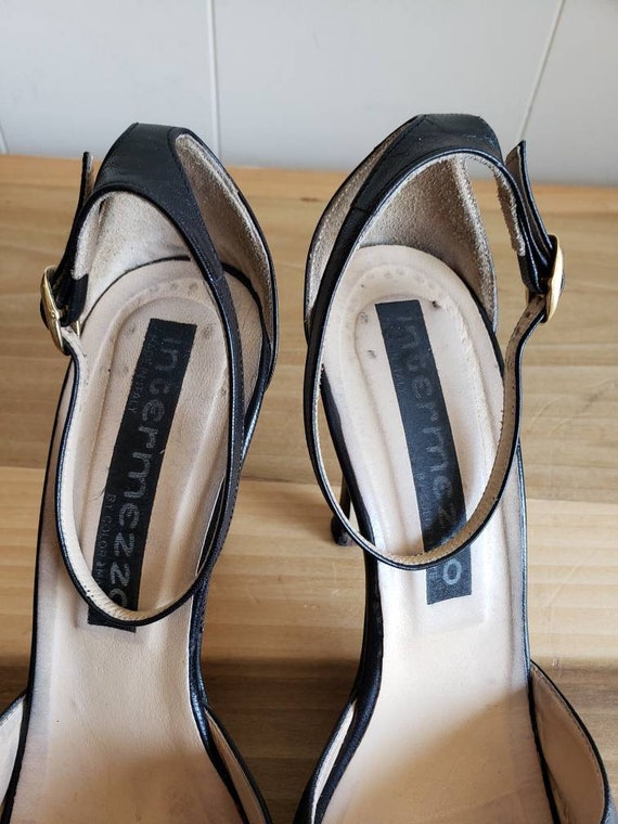 Vintage Intermezzo Leather Sandals: Black Strappy Heels, Size 7.5 View 3