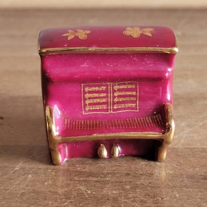 Vintage Limoges Porcelain Tiny Decorative Piano Made in France Raspberry and Gold Colonial Couple