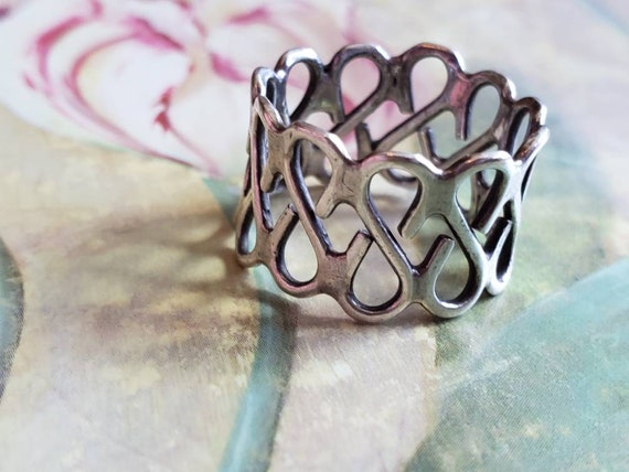 Vintage Sterling Silver Repeating Pattern Ring 92… - image 4