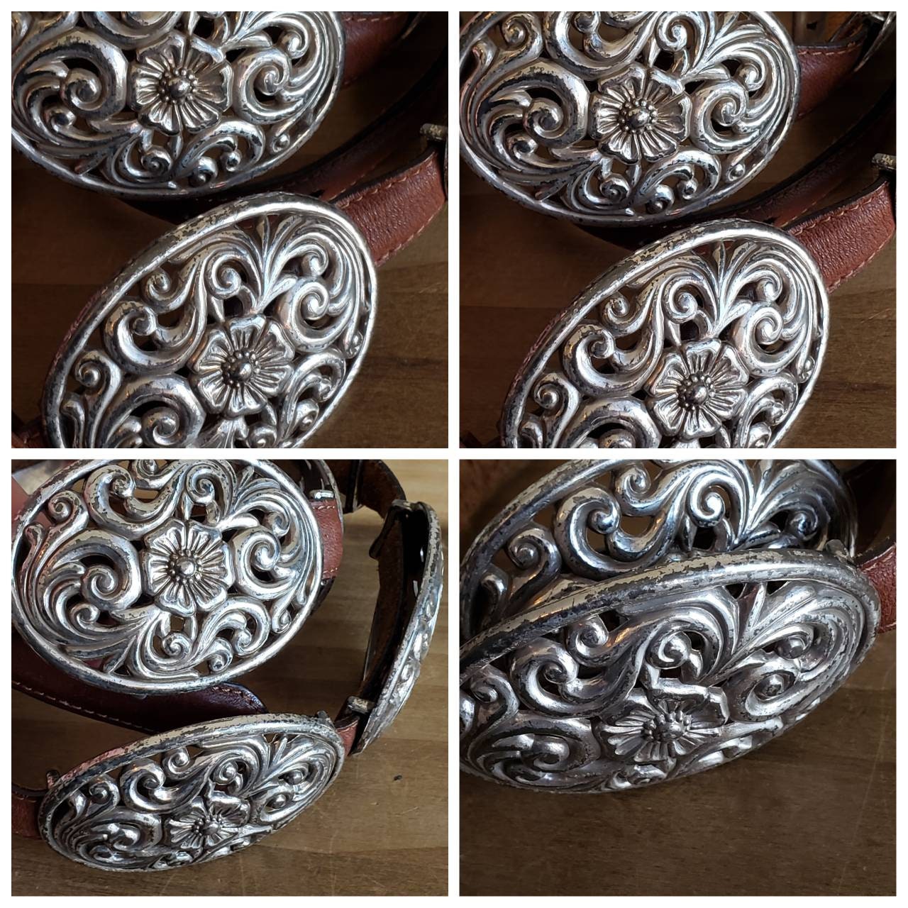 BRIGHTON vintage multicolor belt western style floral carved  silver Vintage 1990 main image 3