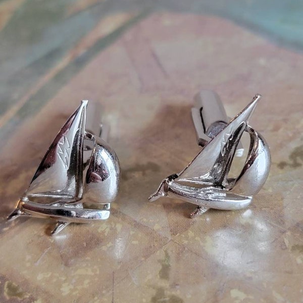 Vintage HLR Sterling Silver Sailboat Cufflinks Cuff Links Accessory French Cuffs Men Groom Wedding Accessory Father's Day