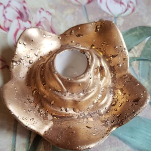 Vintage Porcelain Weeping Gold Rose Candle Stick Holder 1940