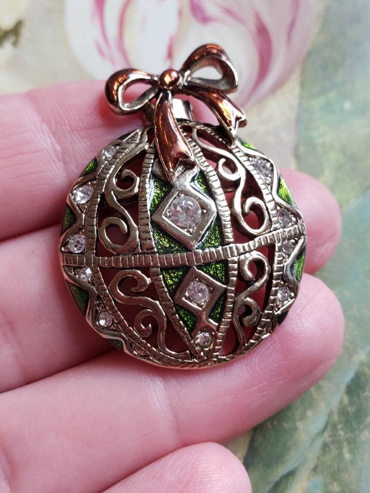 Vintage Christmas Tree Ornament Bow Clear Rhinestones Red and Etsy