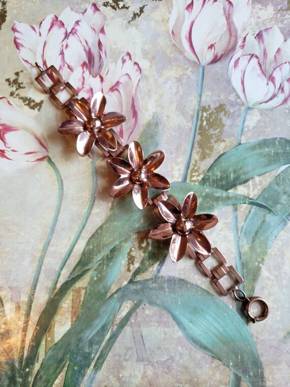 Vintage Copper Daisy Flower Bracelet - image 2