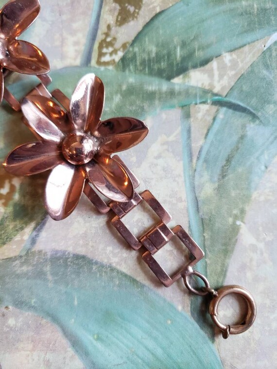 Vintage Copper Daisy Flower Bracelet - image 4