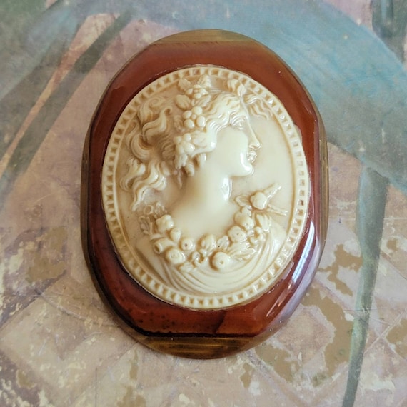 Vintage Bakelite and Celluloid Cameo Pin or Brooc… - image 1