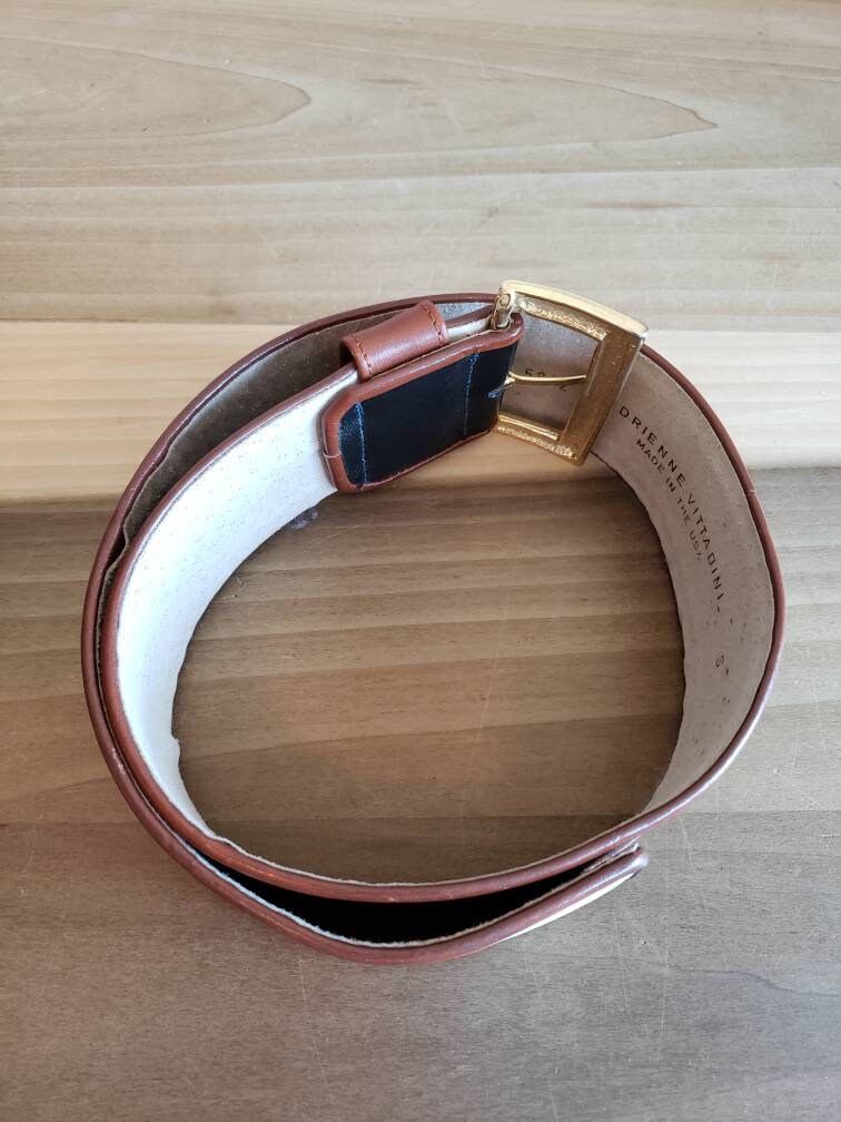 Vintage Adrienne Vittadini Leather Belt: Black, White, Brown  display picture 3