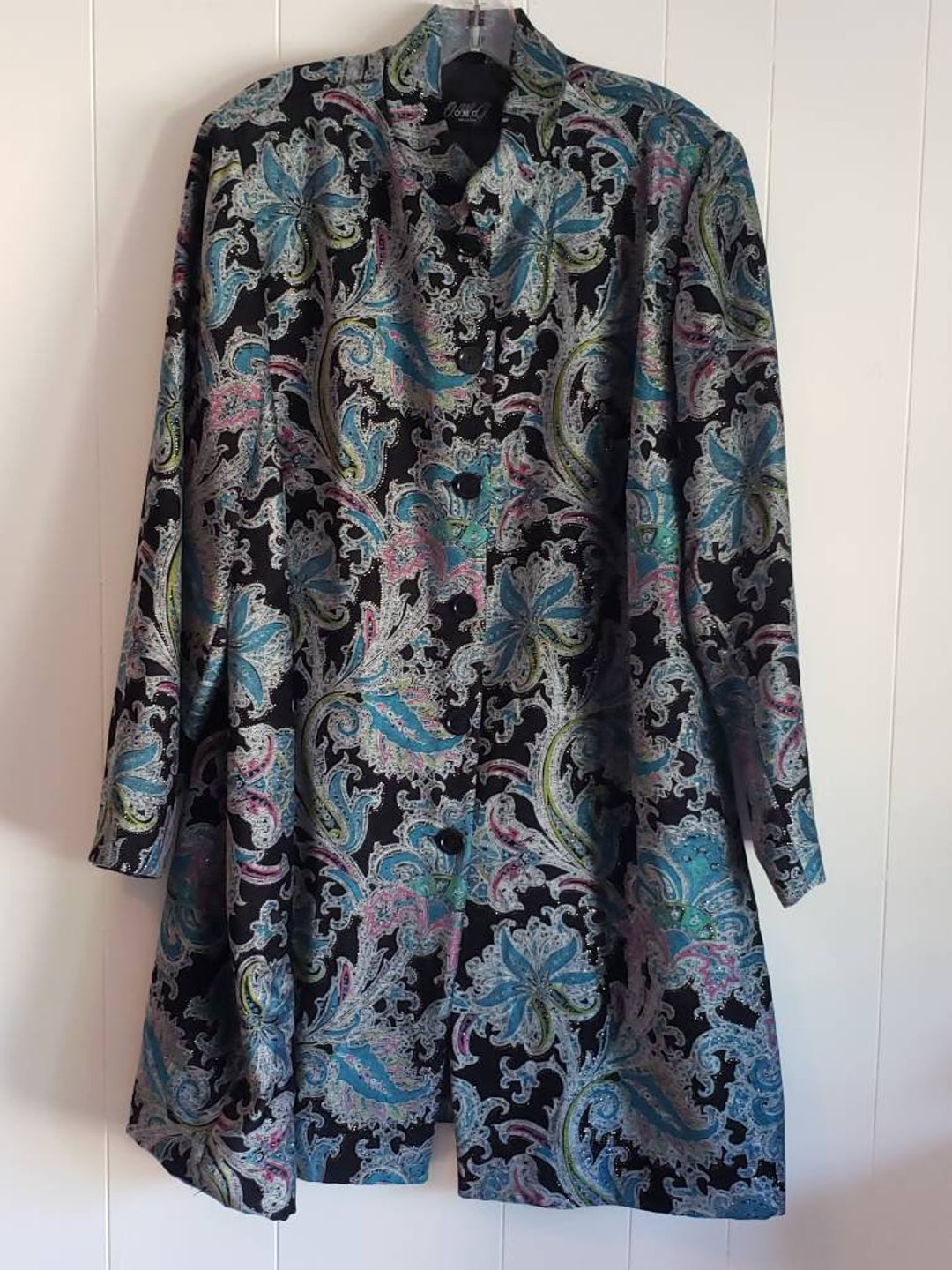 Vintage OMG Collection Black Blue Silver Floral Paisley - Etsy