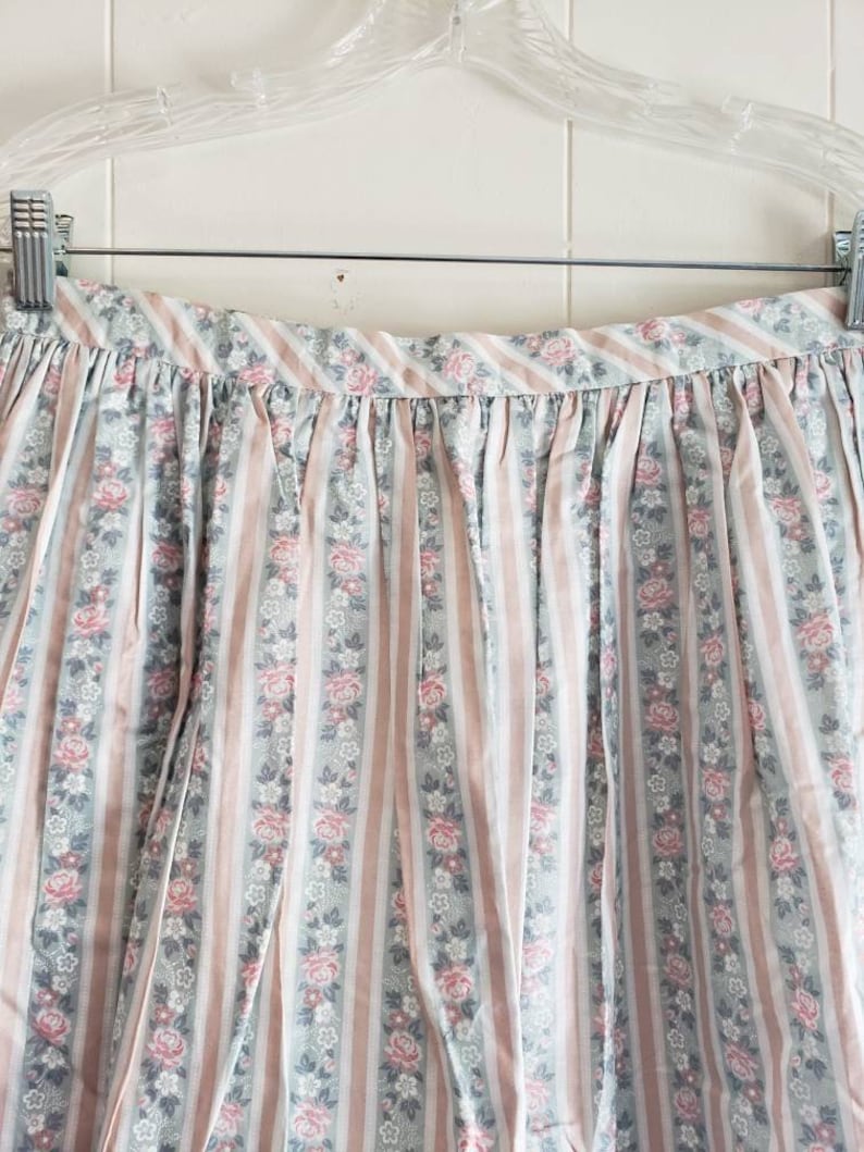 Vintage Huber Sportmoden Floral Striped Skirt Lined Size 42 1980s West Germany Roses Pastels