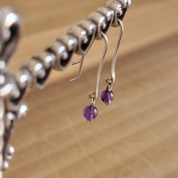 Vintage Sterling Silver and Amethyst Bead Earring… - image 3