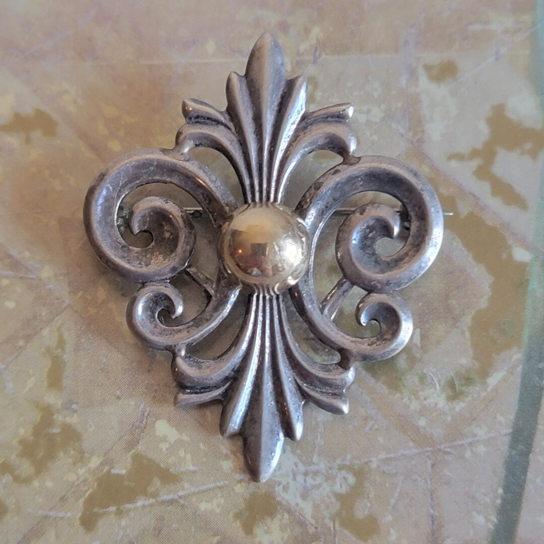 Scroll Pin Vintage Sterling Silver and Brass Signed WRE Scroll Brooch Pin - Etsy