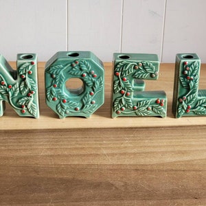Vintage Lipper and Mann Noel Green Porcelain Candleholders Holly Details 1950s Made in Japan Stickers As Is Christmas Decor