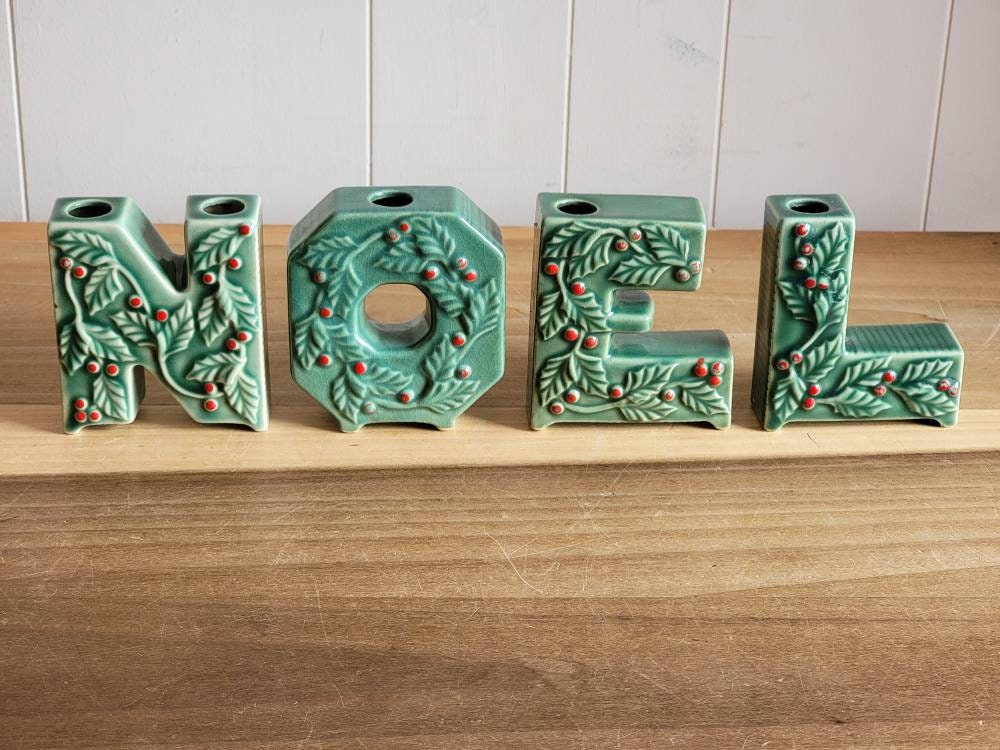 Vintage Lipper and Mann Noel Candleholders: Green Porcelain