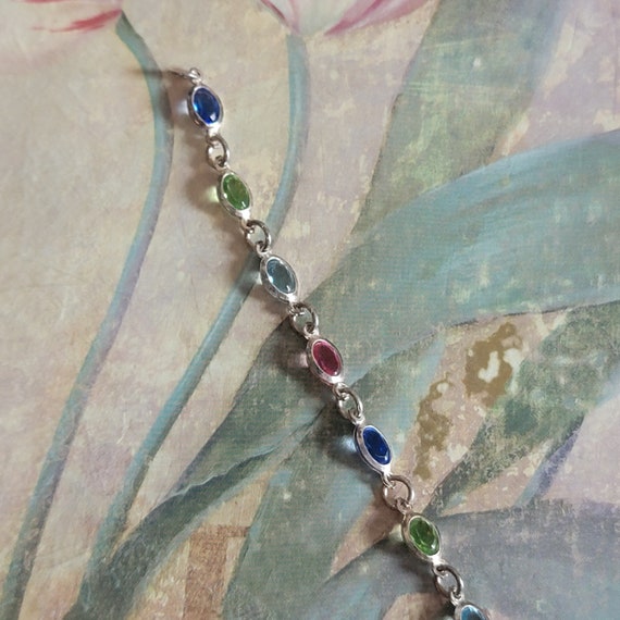 Vintage Sterling Silver and Multicolor Faceted Gl… - image 4