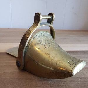 Vintage Antique Brass Conquistador Single Stirrup with Hinged Piece Horse Back Riding