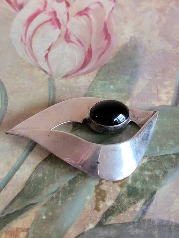 Vintage Signed S. Coates Sterling Silver and Onyx… - image 4