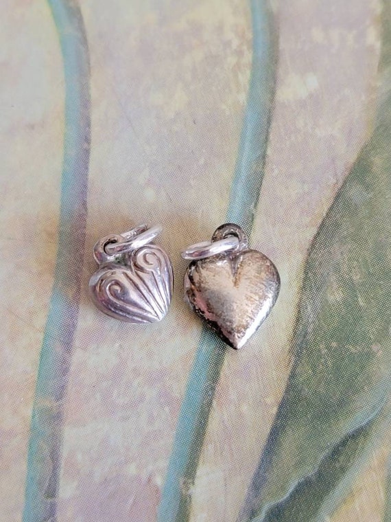 Vintage Lot of 2 Tiny Sterling Silver Puffed Hear… - image 7
