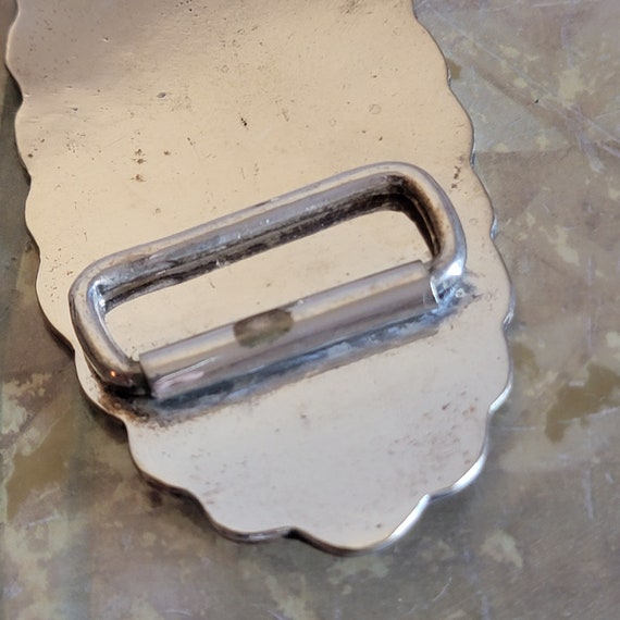Vintage Silver Tone Metal Abalone Belt Buckle Sou… - image 9