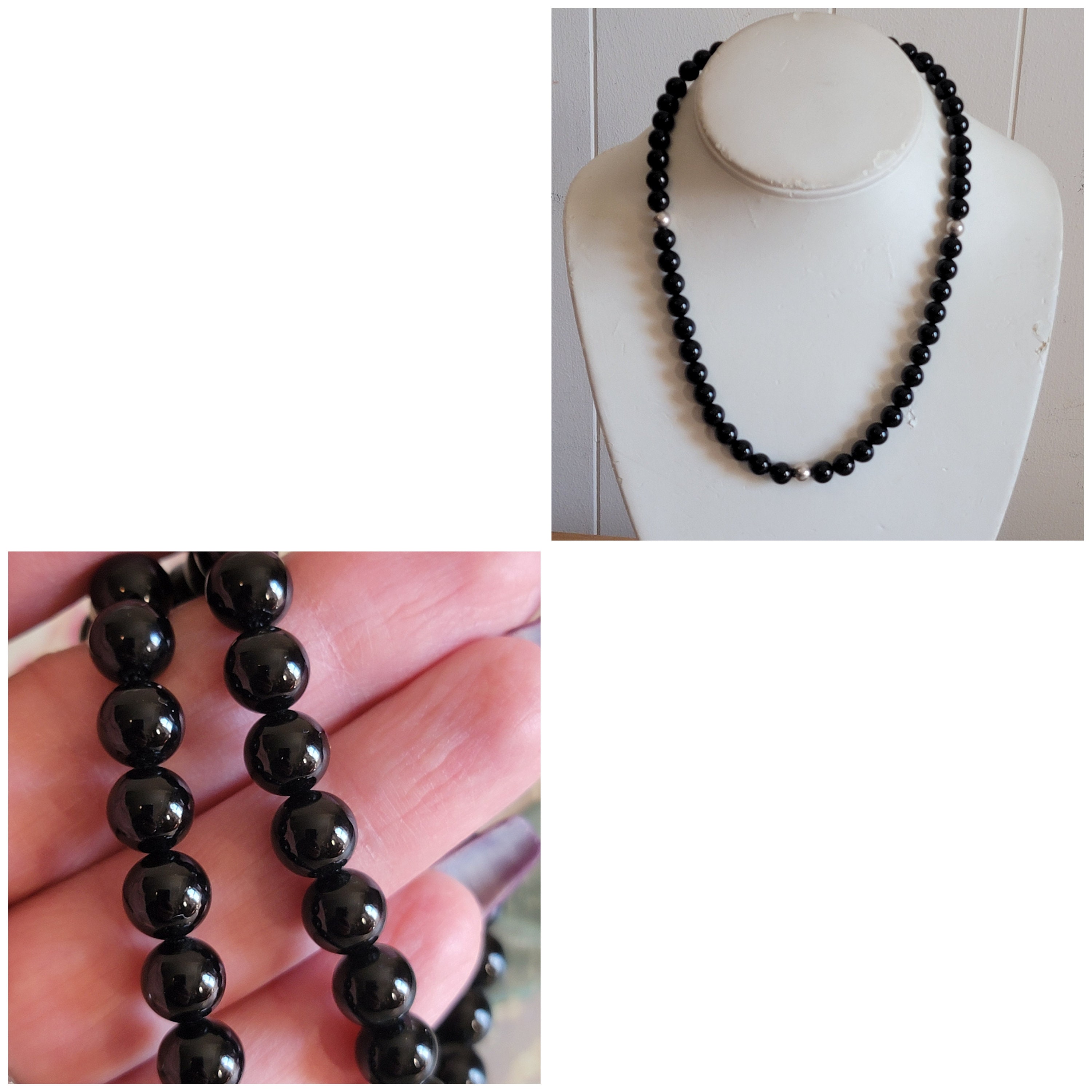 ブレスレット LESS IS MORE onyx bead necklace Onyx Beaded Necklace, Sterling Silver, Disc Charm, 16