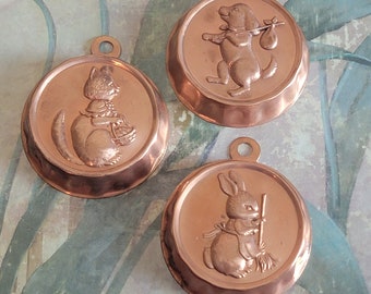 Vintage Mini Pudding Mold Ornaments: Kitten, Puppy, Bunny (Lot of 3)