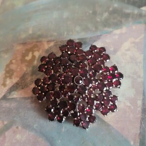 Vintage Gold Tone Metal and Garnet Encrusted Brooch or Pin Made in Germany