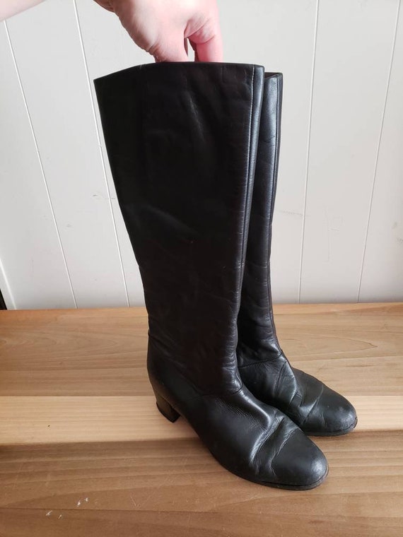 Vintage Varese Shoes Black Leather Heeled Boots Z… - image 1