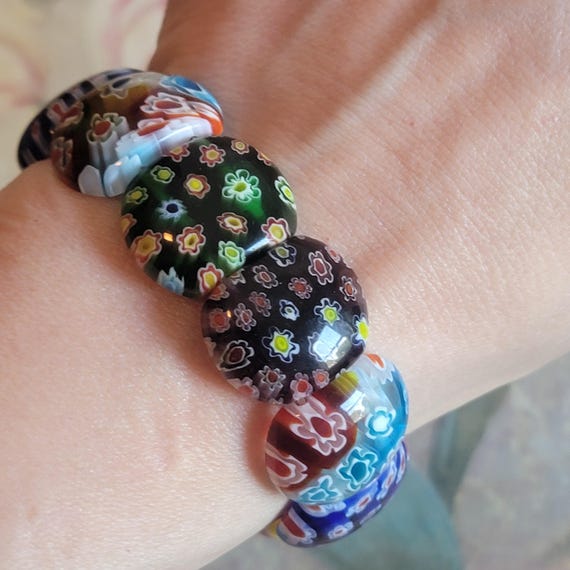 Collier Vintage En Verre Murano Millefiori Multicolore - Occasion - Pièce Unique