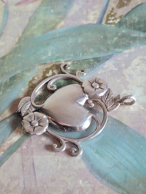 Vintage Jezlaine Sterling Heart with Flowers and … - image 3