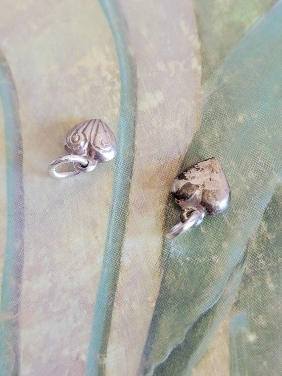 Vintage Lot of 2 Tiny Sterling Silver Puffed Hear… - image 3