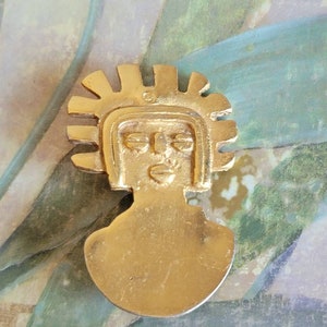 Vintage Alva Museum Replicas Gold Tone Incan Man of the Sun Pin Brooch 1970s