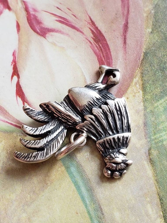 Vintage Sterling Silver Rooster Fowl Pendant 1980s - image 3