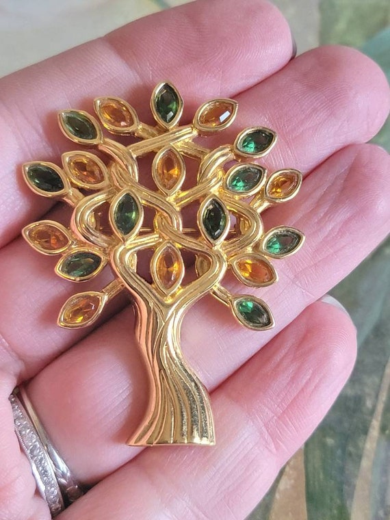 Vintage Swarovski Tree of Life Gold Tone Metal an… - image 10