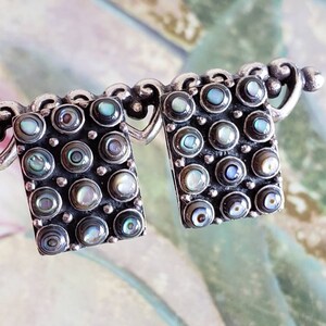 Vintage Sterling Silver and Abalone Post Curved Rectangular Earrings for Pierced Ears