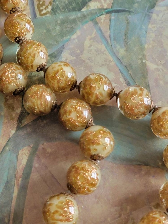 Vintage Glass Beads with Gold Flecks and Gold Ton… - image 5