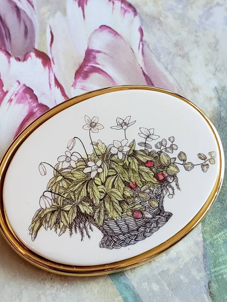 Vintage MFA Boston Pin: Gold Tone Flowers in Basket Brooch