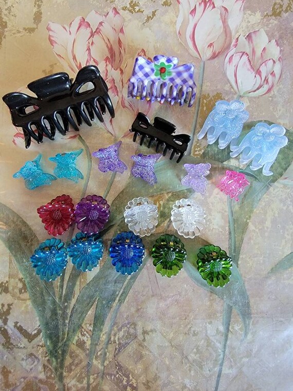 Vintage Lot of 20 Hair Clips Black Purple Blue and Pink Hair  display picture 1