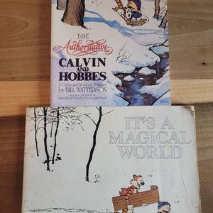 Vintage Lot of 2 It&#39;s a Magical World 1996 The Authoritative Calvin and Hobbes Treasury By Bill Watterson 1990 Comics As Is