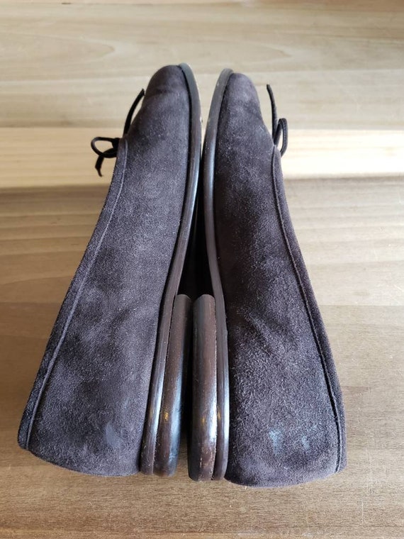 Vintage Joan and David Brown Suede Flats with Bow… - image 3